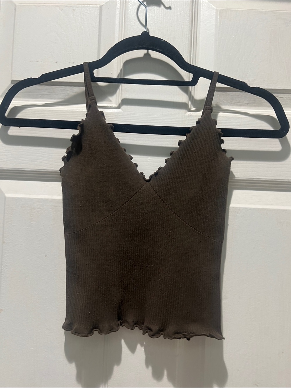 Free People Brown Ribbed V-Neck Happiness Tank Top